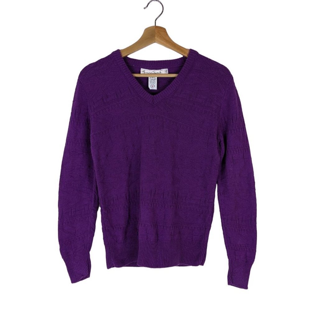 Vintage GLORIA VANDERBILT Women's Purple 100% Cotton V-Neck Pullover Sweater S